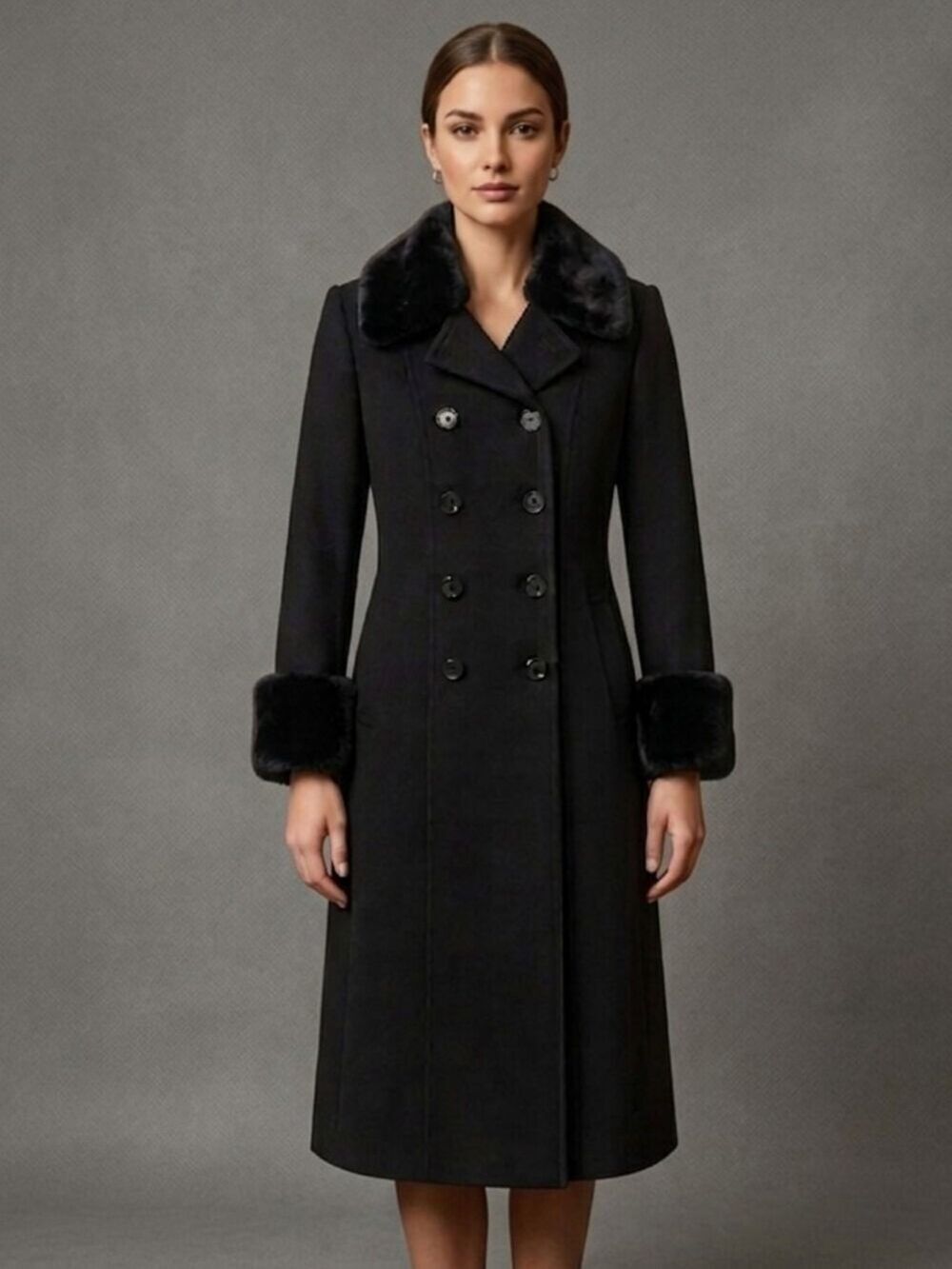 Braefair Black Vintage Trench Coat With Fur Collar